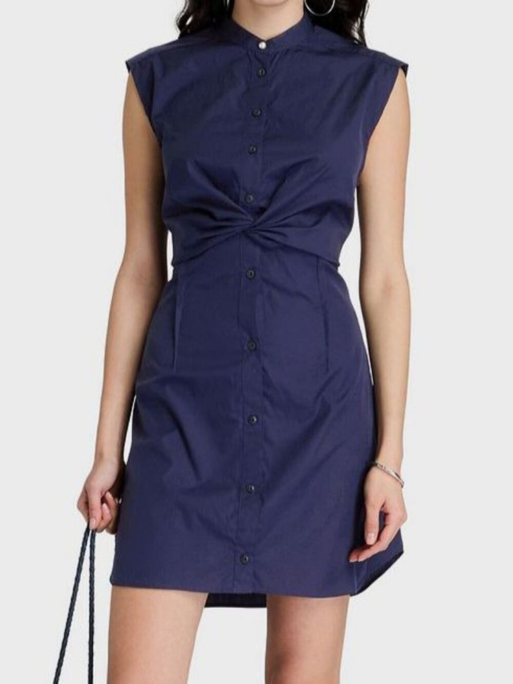 Rag & Bone Women's Blue Poplin Stand Collar Sleeveless Louisa Dress Size 00